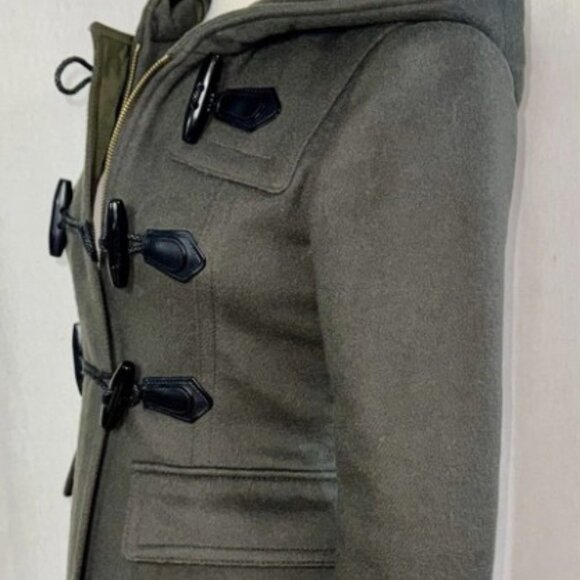 Burberry Brit Wool Toggle Duffle Coat Hood US2/XS Pine Green Nova Check Gold Zip - Picture 7 of 16